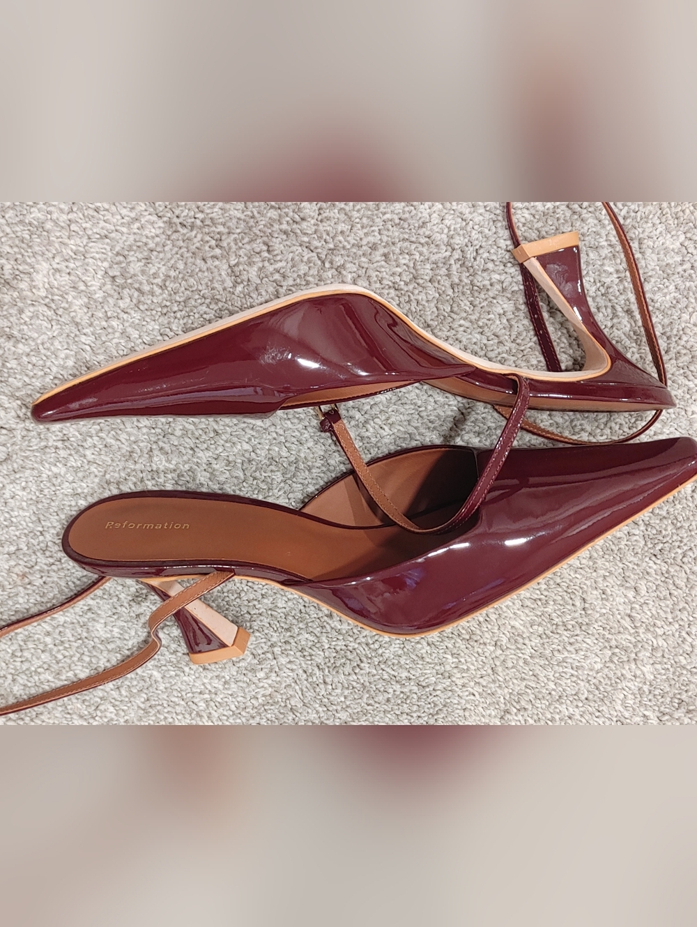 Reformation Natasha 75 Ankle-strap Mid Heel Pumps in Patent Burgundy Size 10 - Picture 11 of 13